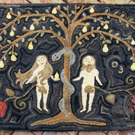 Adam and Eve with Silver Serpet Rug designed and hooked by Tish Bachleda