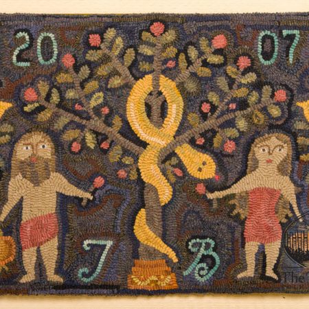 Adam and Eve with Pomegranates Rug - hooked rug design by Tish Bachleda