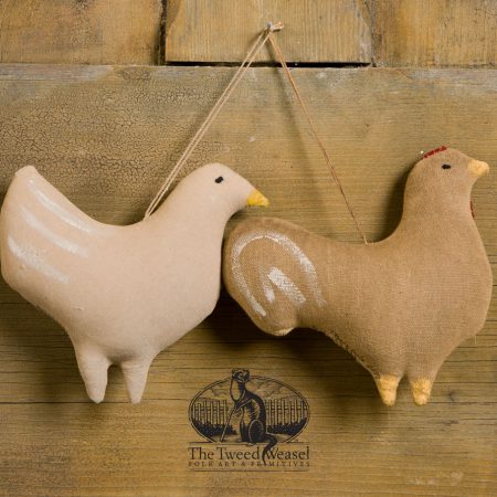 Barnyard hen and rooster ornaments designed by Tish Bachleda