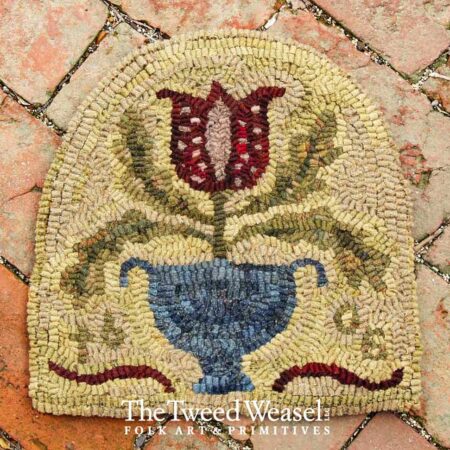 Blue Urn Arched Hooked Mat Design by Tish Bachleda