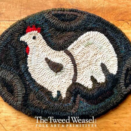 Cream Rooster Hooked Mat Design by Tish Bachleda