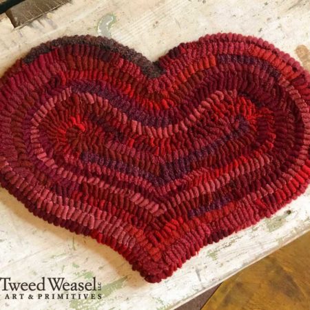 Small Red Hooked Heart Mat designed and hooked by Tish Bachleda