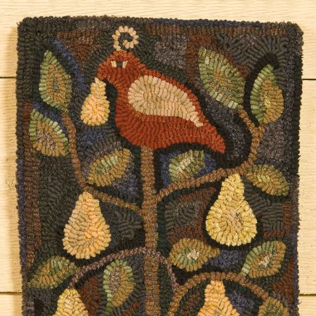 Partridge in a Pear Tree rug designed and hooked by Tish Bachleda