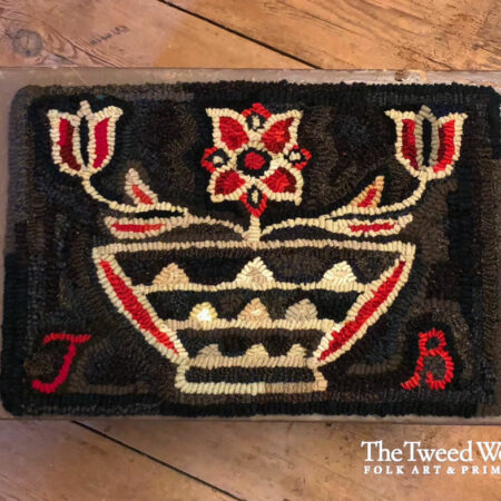 Red Flower Basket Hooked Rug Design by Tish Bachleda