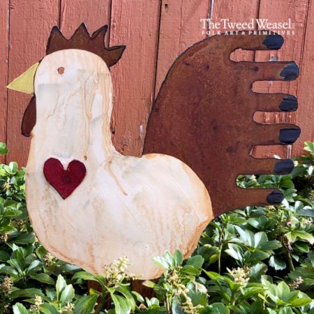 White Rusted Steel Rooster Heart Design by Mike and Tish Bachleda