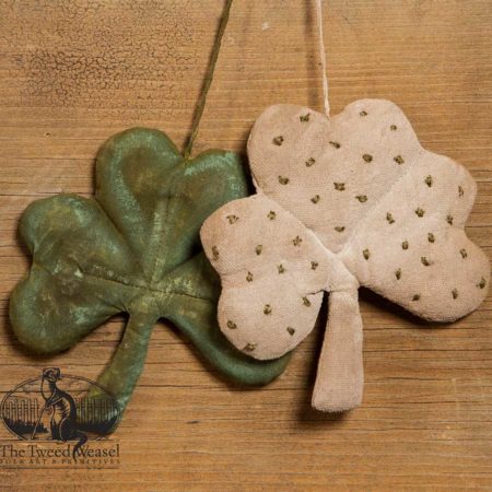 Painted Green and Sewn Dots Cream Shamrock Ornament Design by Tish Bachleda