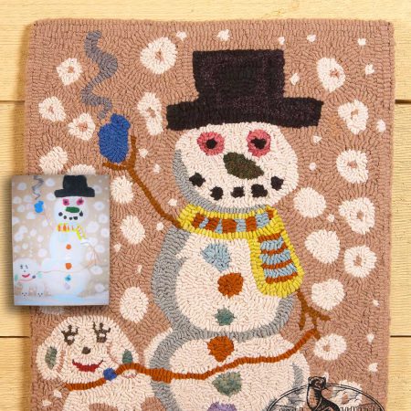 Snowman and Puppy Keepsake Rug designed and hooked by Tish Bachleda