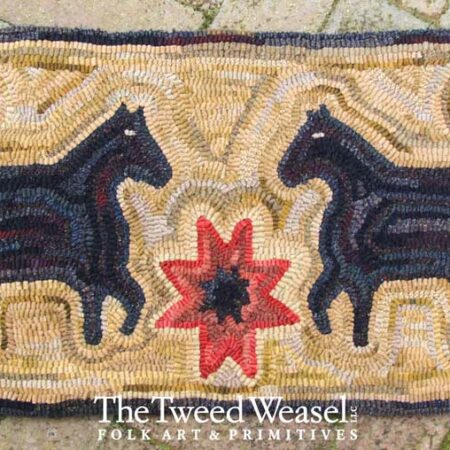 Twin Horses Hooked Rug Design by Tish Bachleda